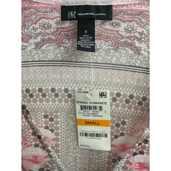I.N.C. Womens Pink Floral Mesh Cover up Top V-Neck Handkerchief Hem Size Small - Picture 7 of 8